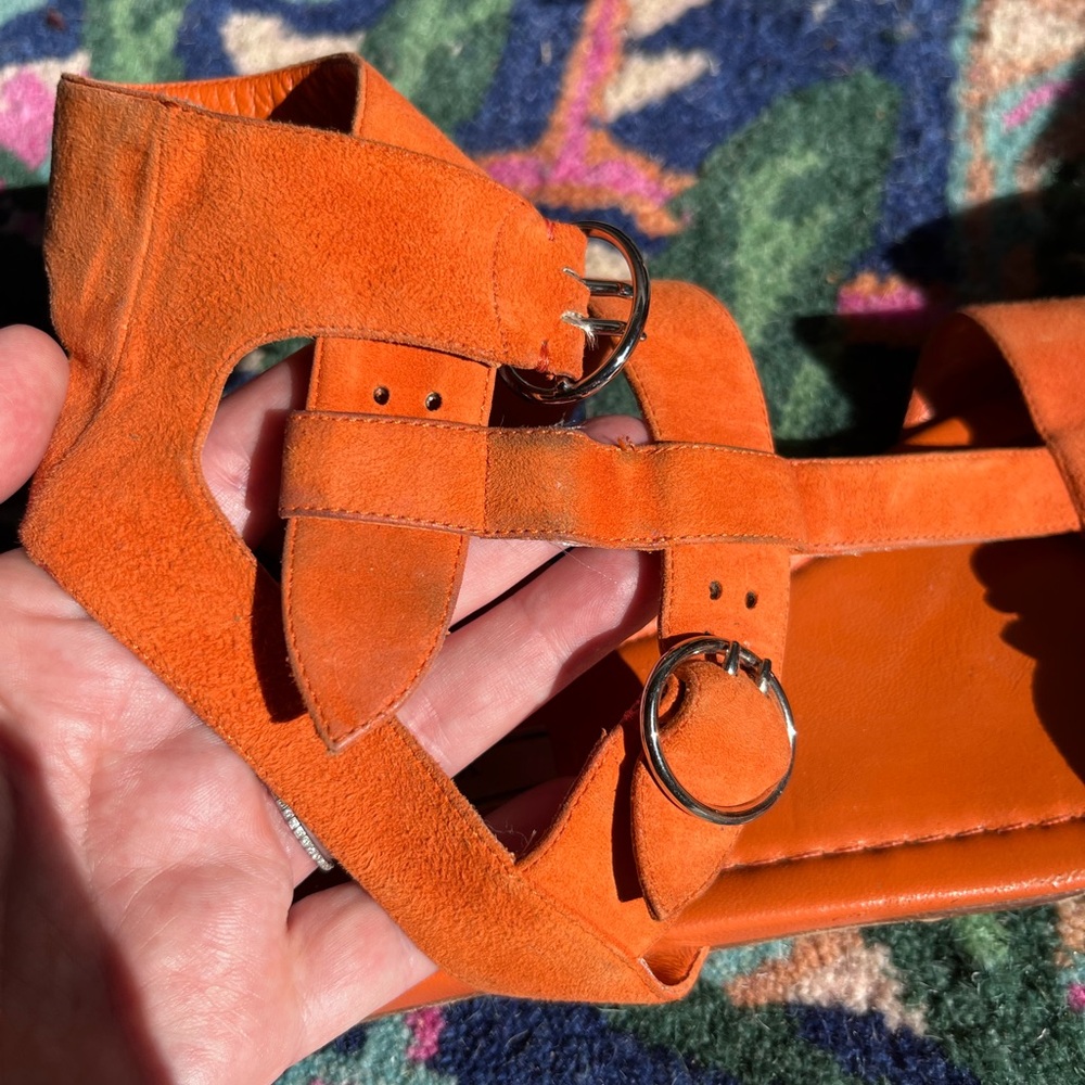 Prada Vibrant Orange Suede Sandals - Picture 5 of 7